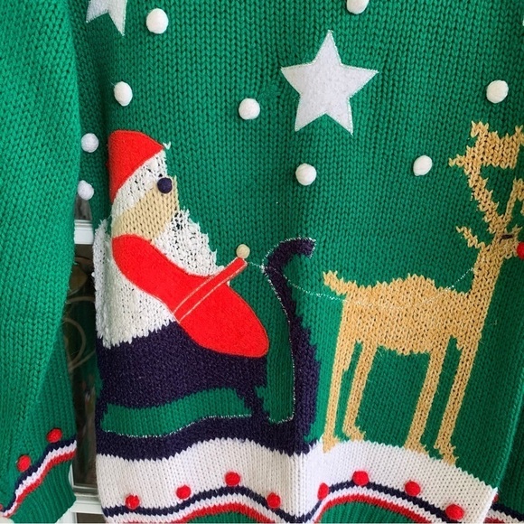 Vintage Christmas Sweater Holiday Crewneck Santa Claus Reindeer Star Adell Barre - Picture 3 of 7